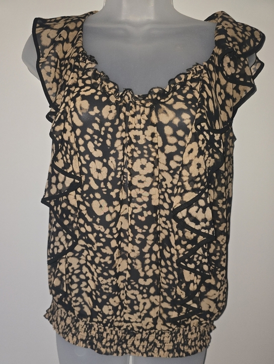 Express Tops - Express Womens Top Medium Black Brown Sleeveless Scoop Neck Career Blouse Size S